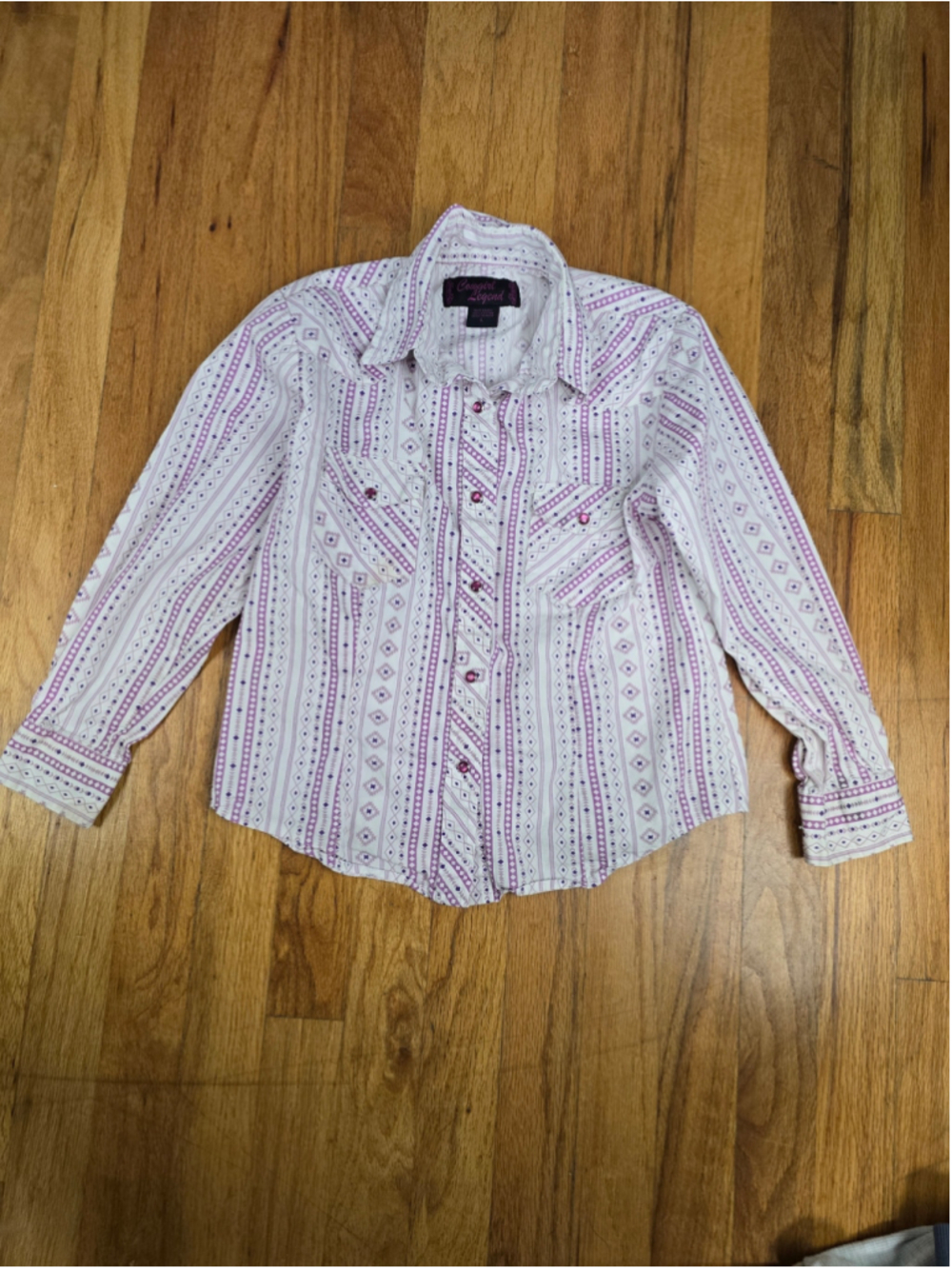 Girl's Cowgirl Legend Button Down Shirt Size L White Purple